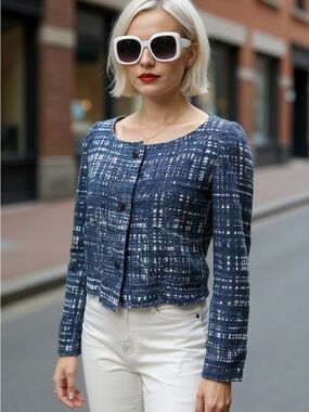 Prada Blue and Cream Patterned Lining Jacket